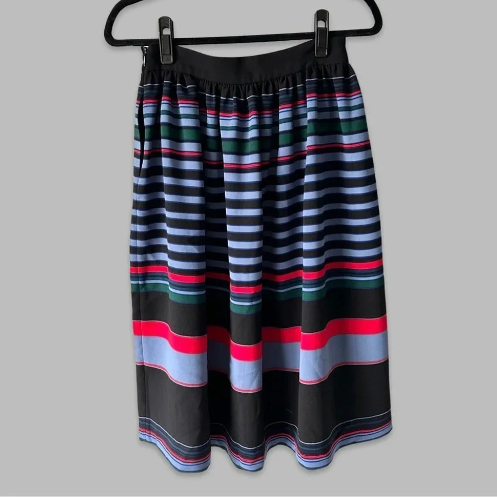 Zara Striped Pleated A Line Midi Skirt